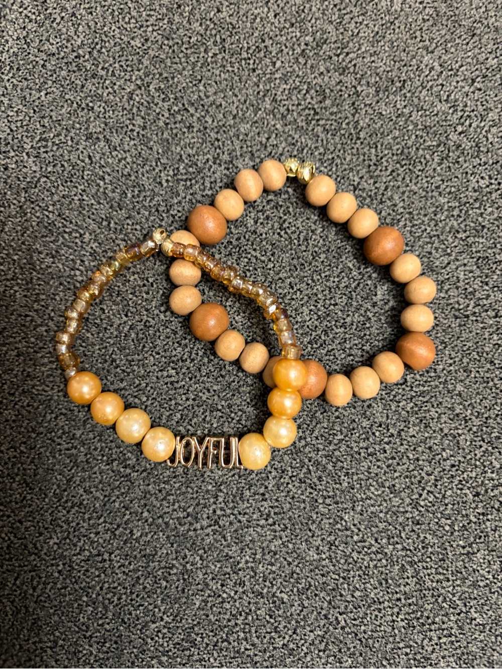 Joyful Gold and Natural Wood Beaded Bracelet Set